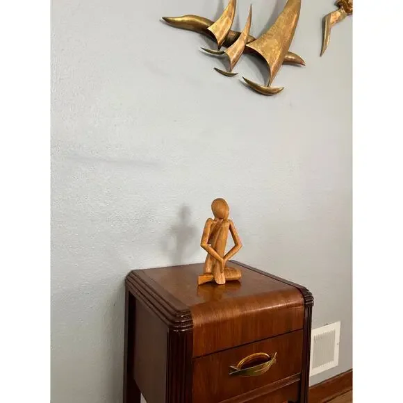 Vintage Hand-Carved Wooden Meditating Figure, Seated Pose